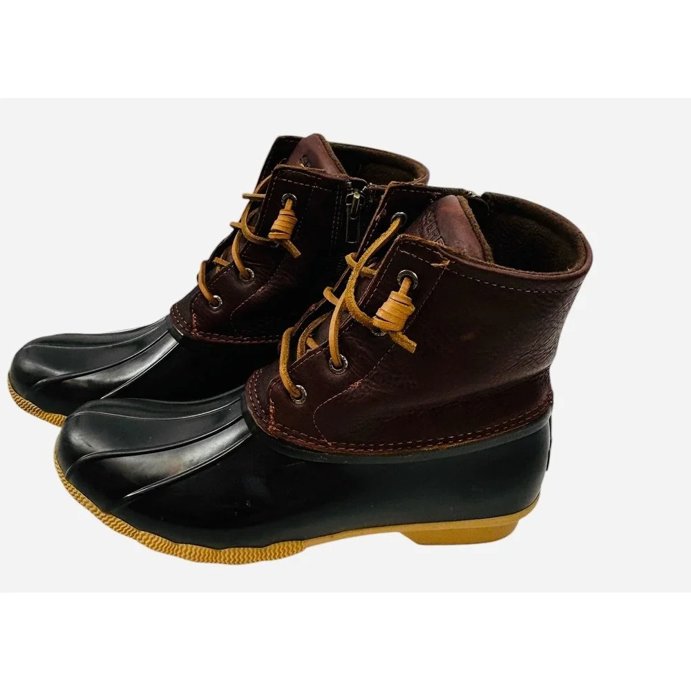 Sperry‎ Saltwater Duck Boots Brown Leather Rubber Ankle Rain Boots Women Size 10
